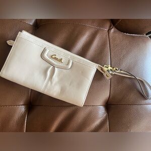 Coach white leather wristlet